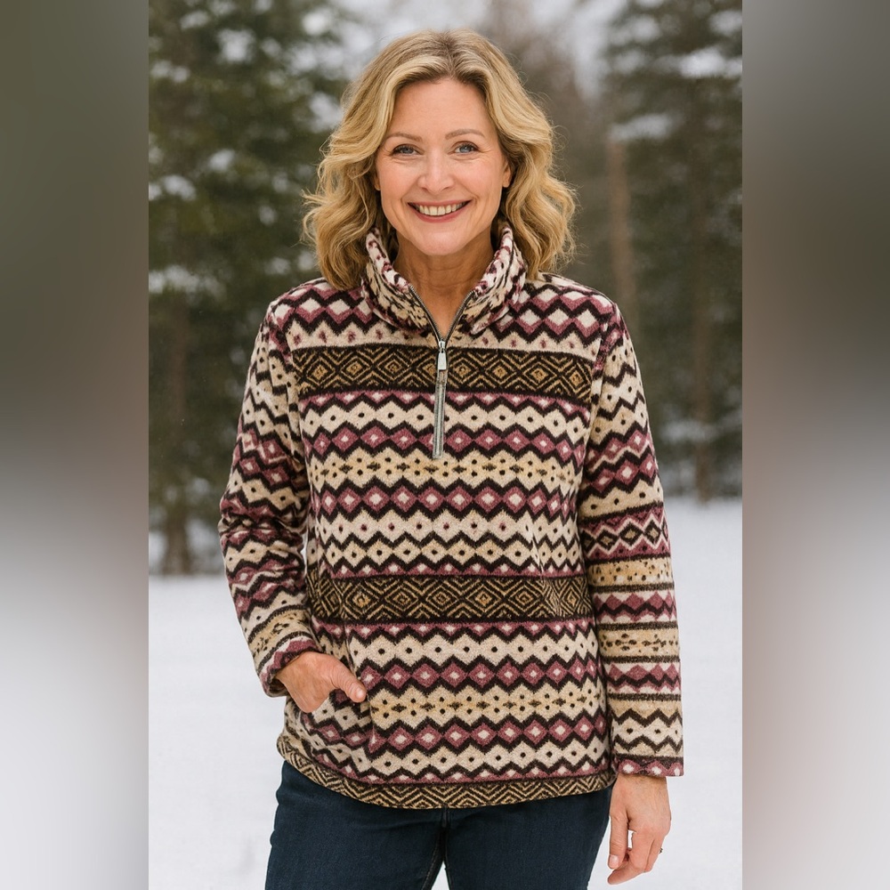 Euc Cozy Geometric Patterned Turtleneck Pullover … - image 1